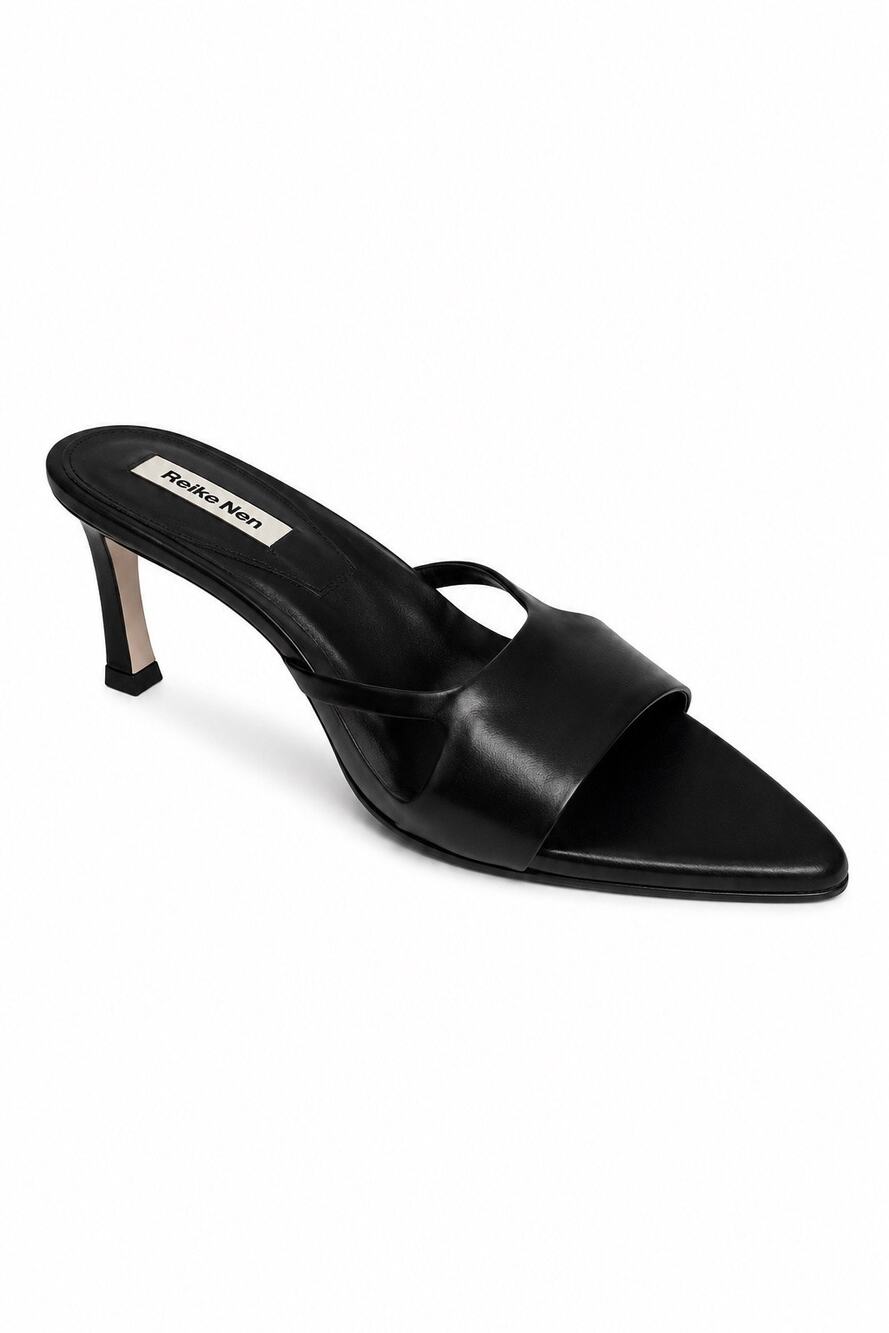 Reike Nen Cut Out Pointed Toe Black Mule Heels Women's Size 39